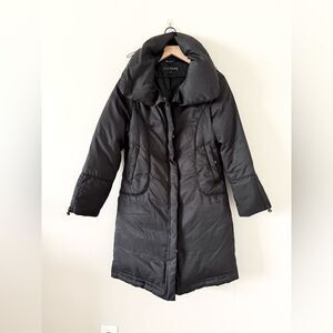 Platinum Utex Down High Collar Puff Long Coat in Black Size S